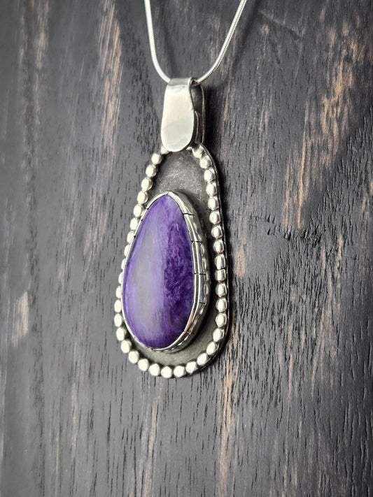 Handcut Charoite Pendant in .925 Sterling Silver