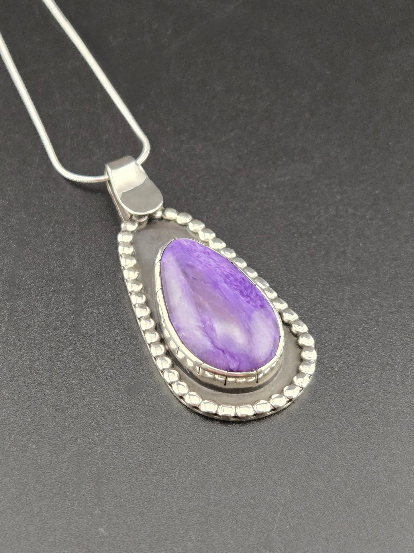 Handcut Charoite Pendant in .925 Sterling Silver