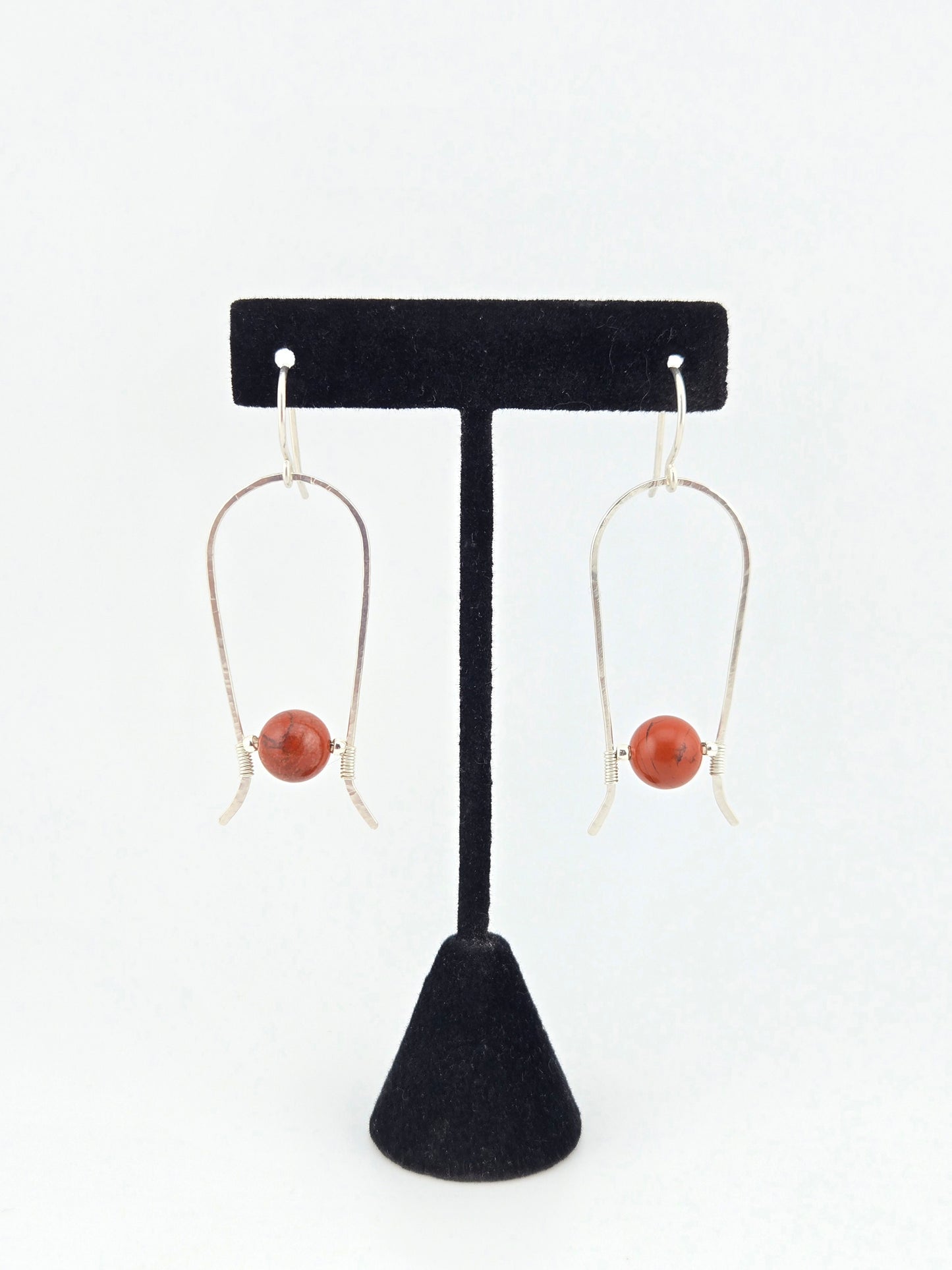 Hand Crafted .925 Silver Earrings with Natural Red Jasper Findings