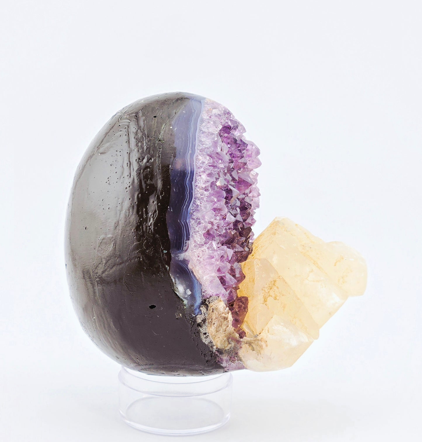 Brazilian Amethyst "Egg" with UV Reactive Calcite Display Specimen