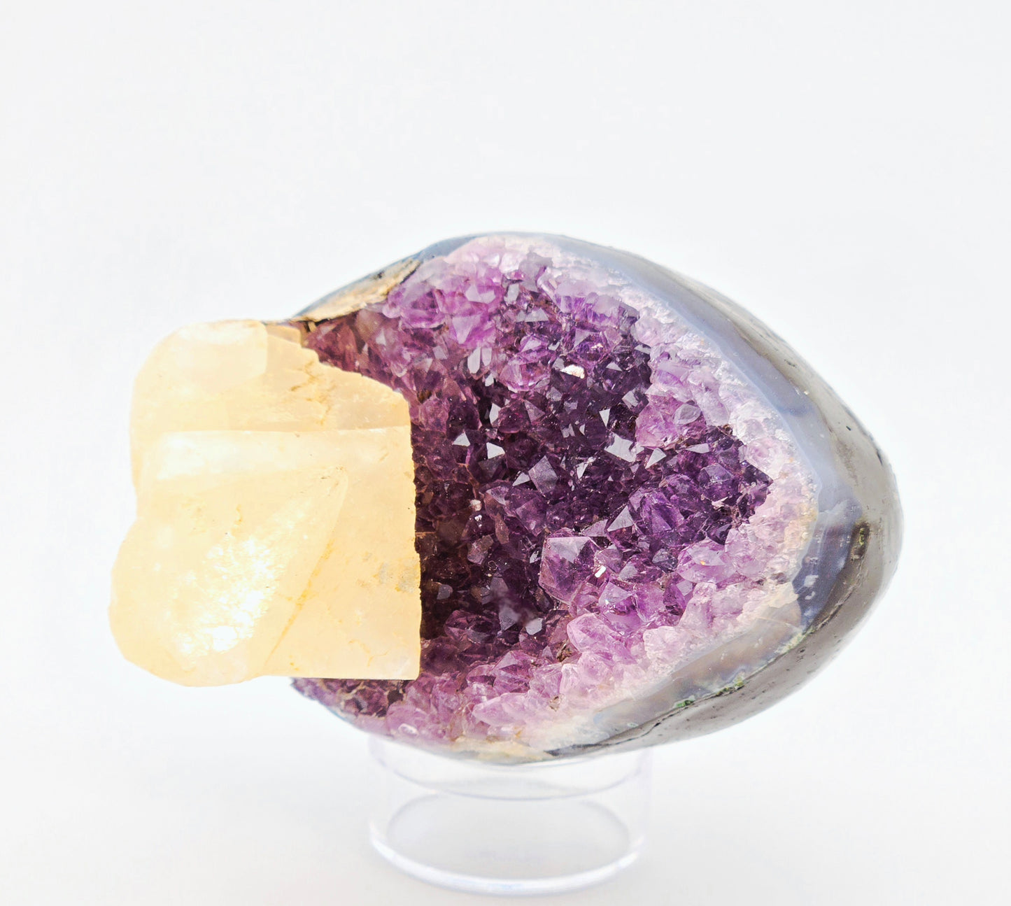 Brazilian Amethyst "Egg" with UV Reactive Calcite Display Specimen
