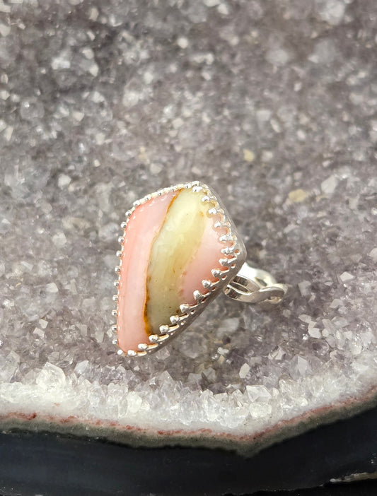Handcut Pink Opal Ring Size 7