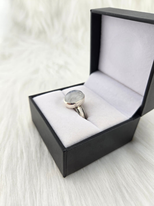 Handcut Moonstone Set in .925 Hand Fabricated Setting (Size 8)