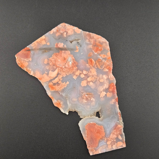 Cotton Candy agate lapidary slab, alternate view, pink and peach brecciated jasper-agate