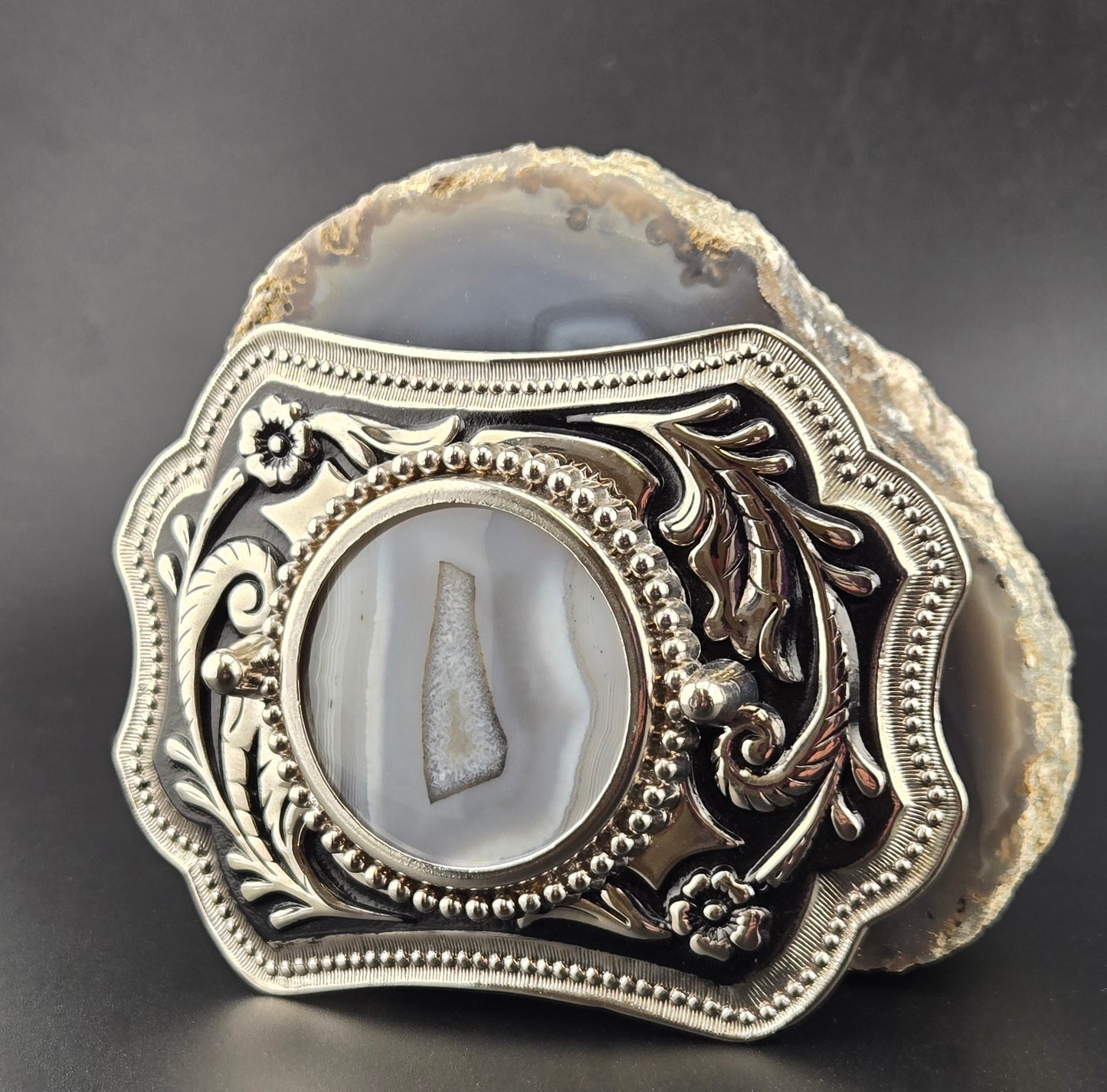 Vintage Buckle with Handcut AZ Thunder Egg Druzy Pocket