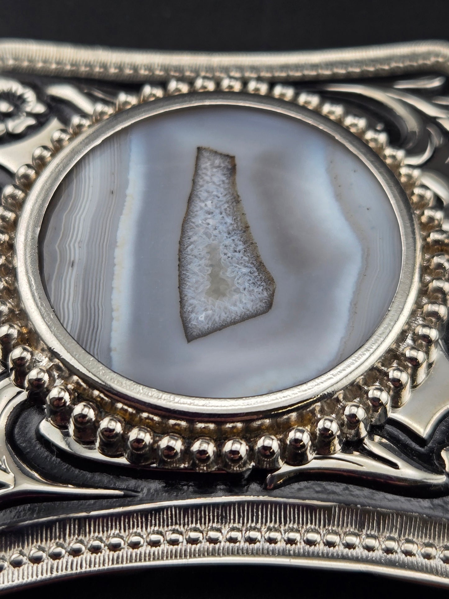 Vintage Buckle with Handcut AZ Thunder Egg Druzy Pocket