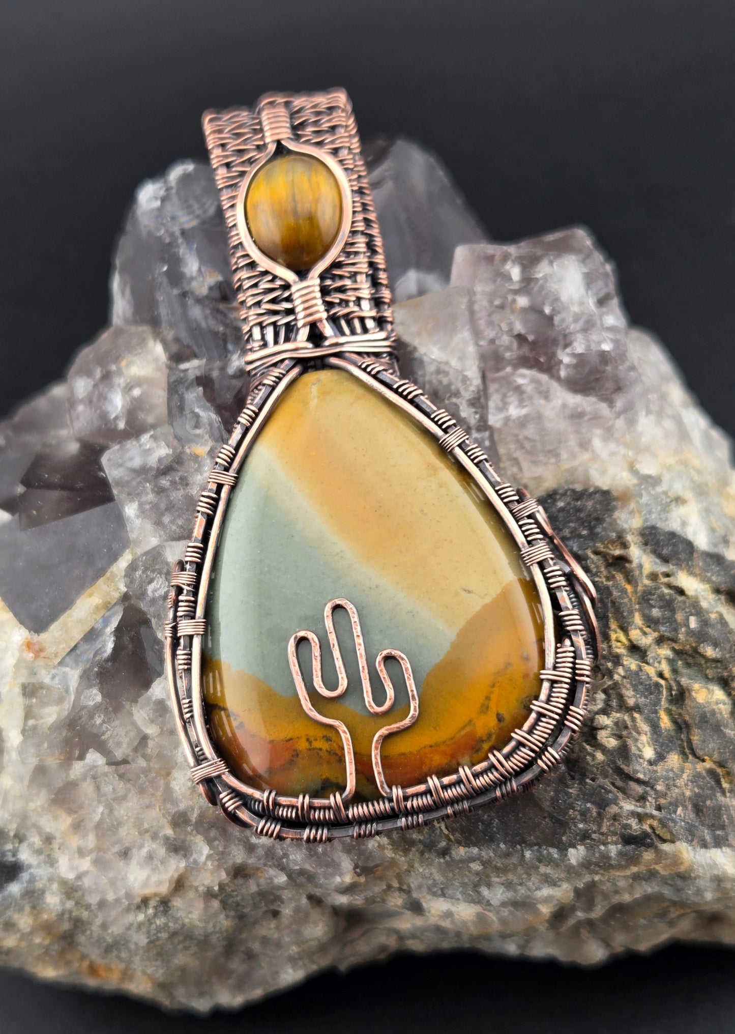 Picture Jasper with Yellow Tigers Eye Cactus Pendant