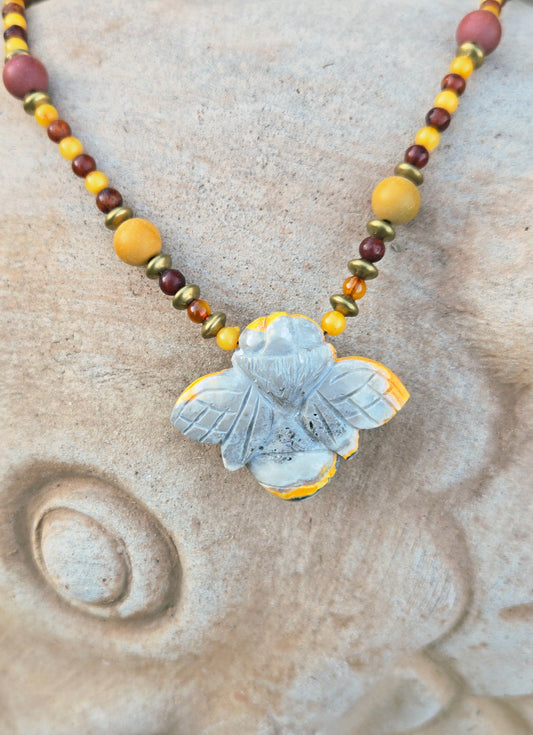 Bumblebee Jasper Bee with Amber & Mookaite Necklace