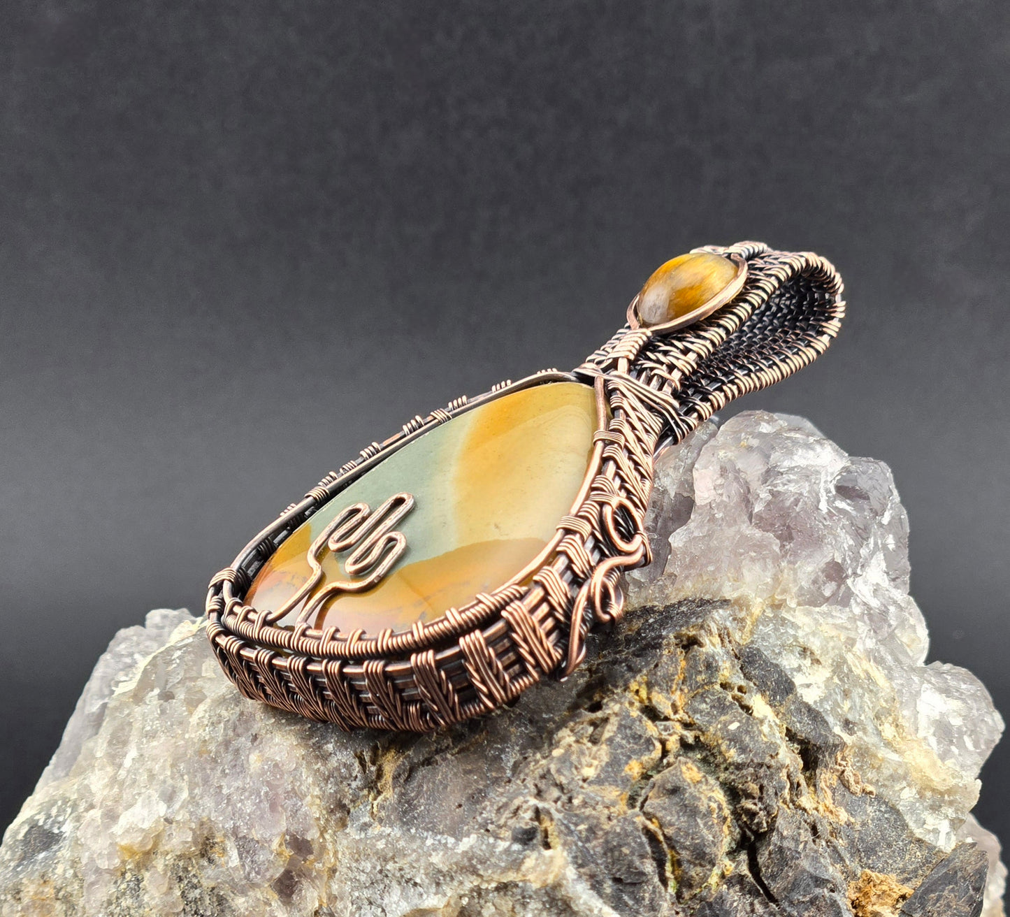 Picture Jasper with Yellow Tigers Eye Cactus Pendant