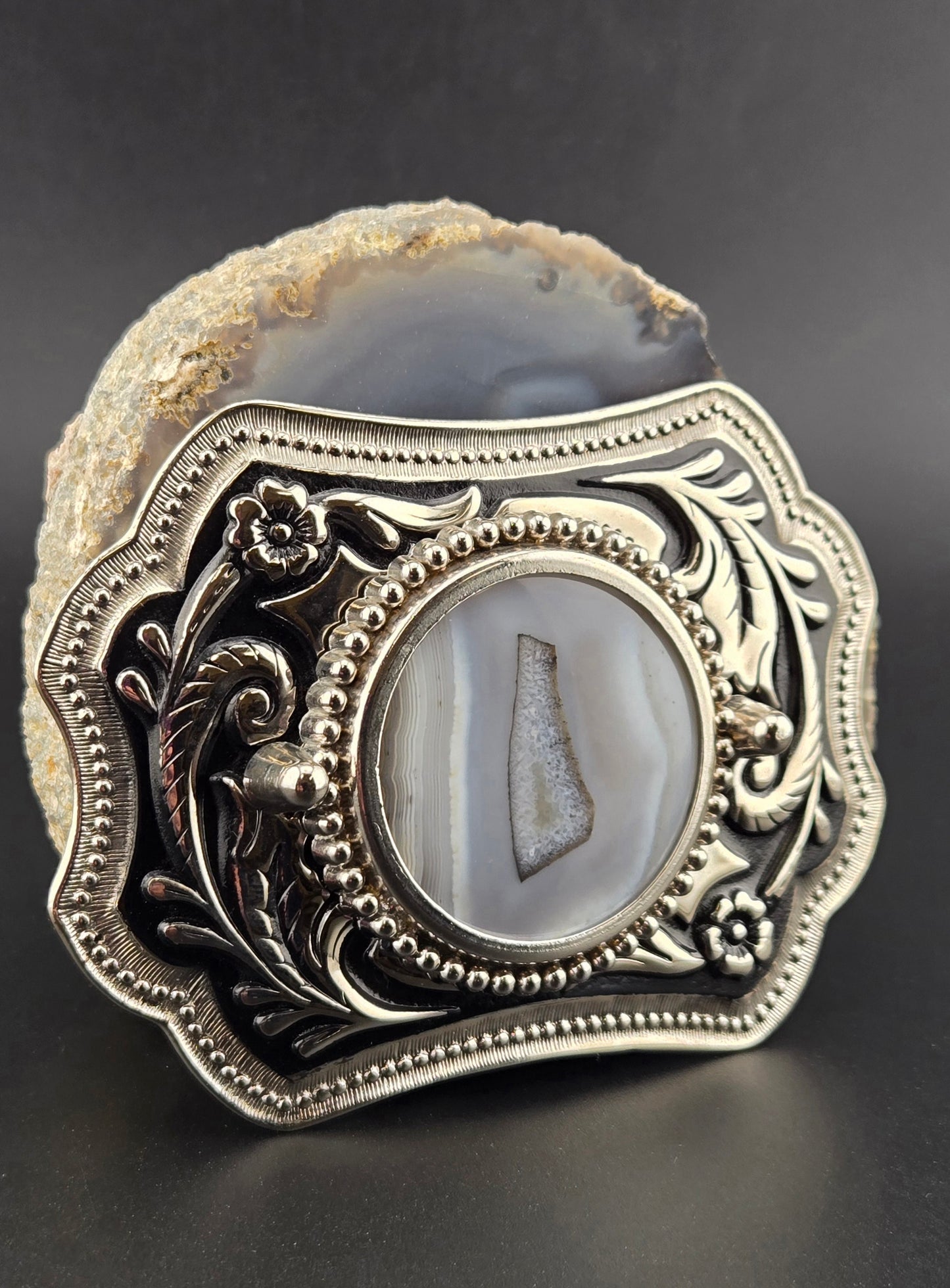 Vintage Buckle with Handcut AZ Thunder Egg Druzy Pocket