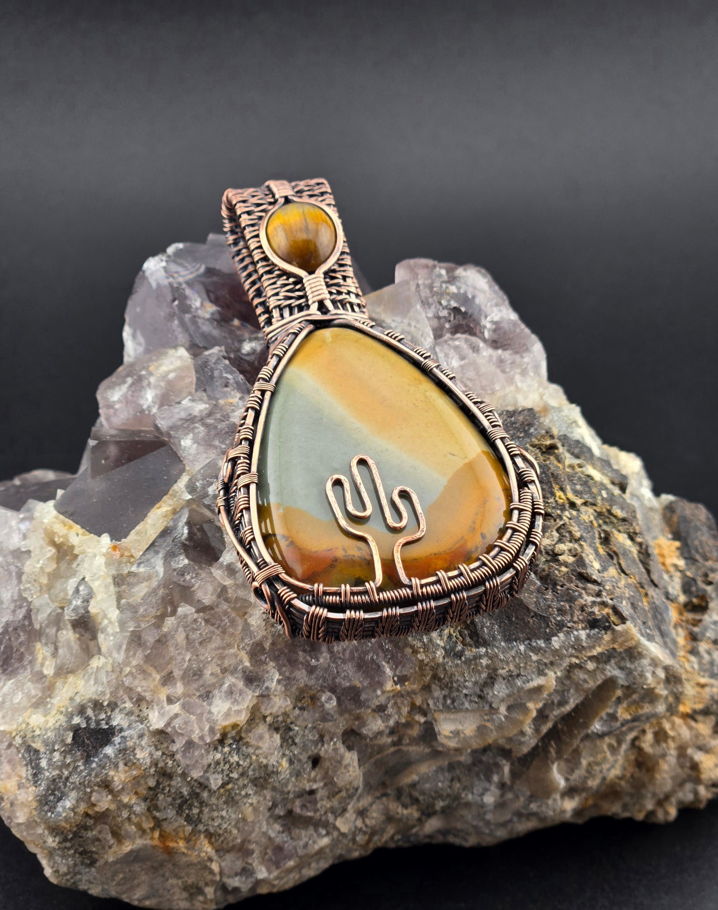 Picture Jasper with Yellow Tigers Eye Cactus Pendant