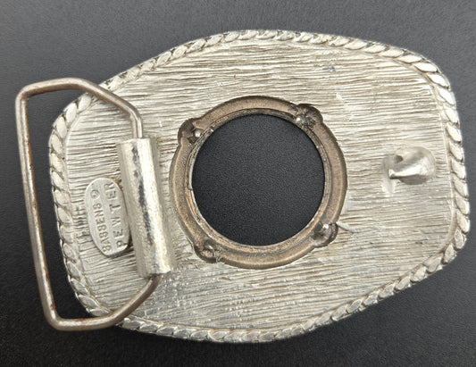 Vintage pewter belt buckle blank, fits a 35.6mm cabochon, 3.5" × 2.5" face