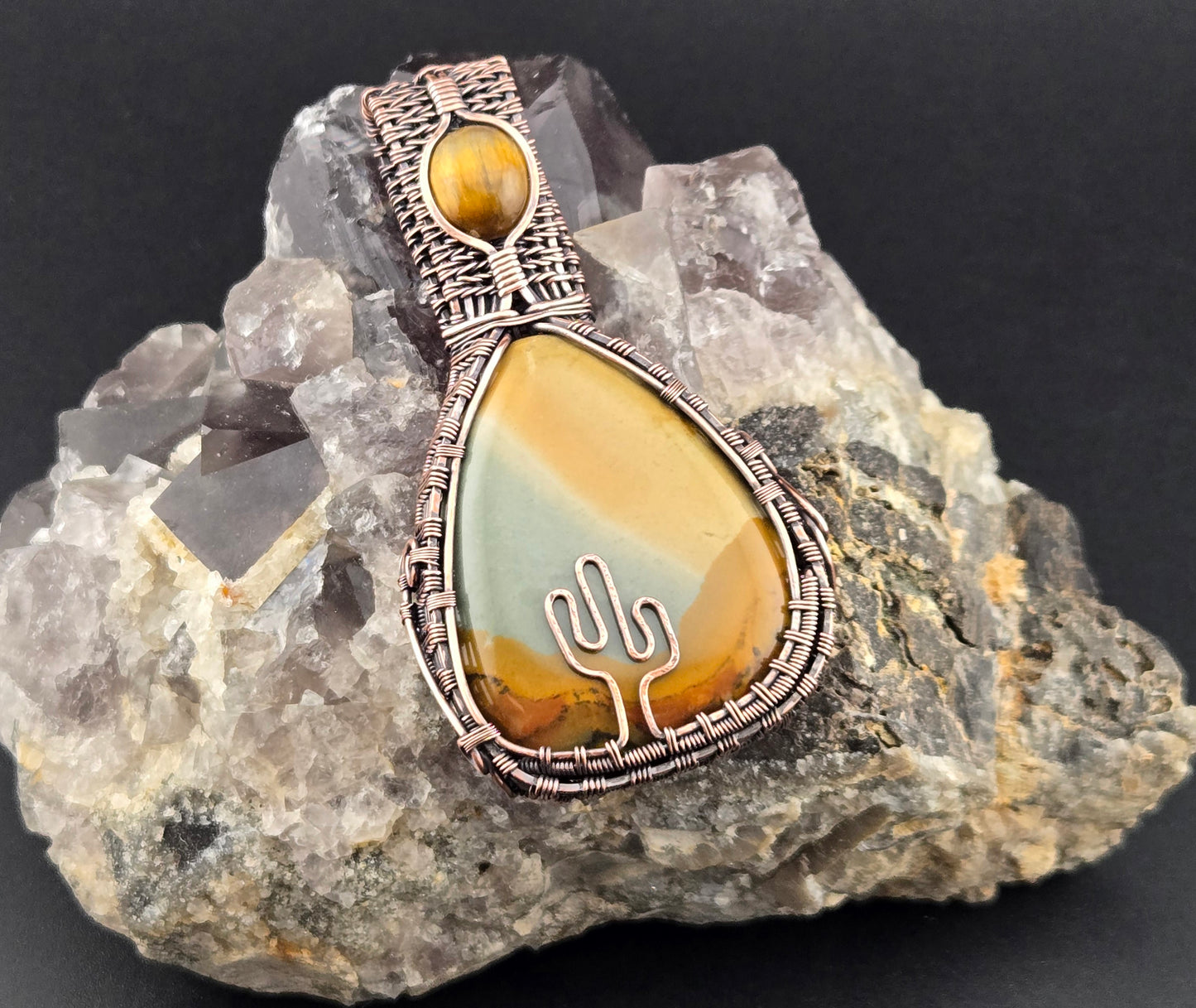 Picture Jasper with Yellow Tigers Eye Cactus Pendant