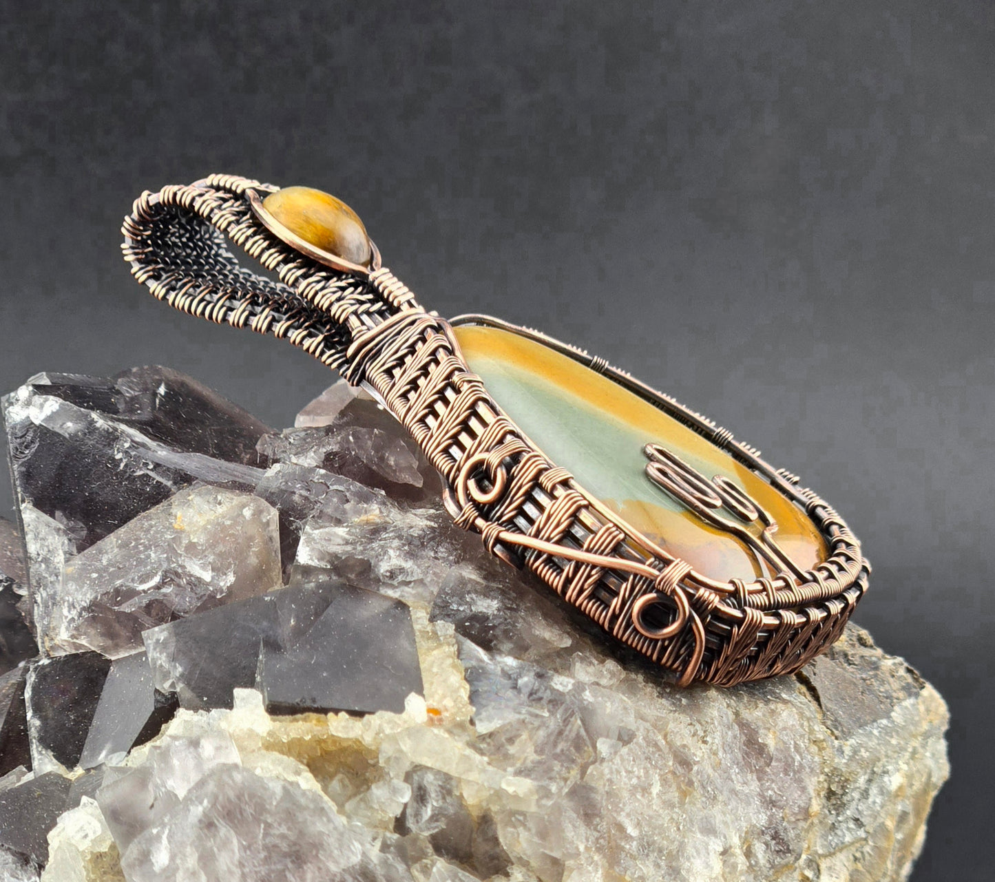 Picture Jasper with Yellow Tigers Eye Cactus Pendant