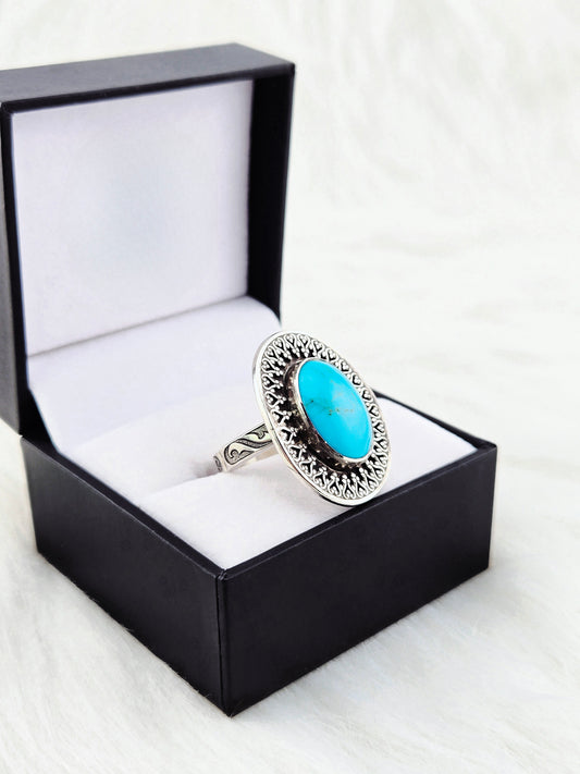 Genuine Turquoise in Hand Fabricated .925 Silver Setting Ring (Size 9.5)