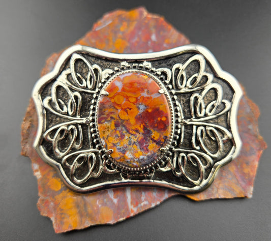 Vintage Buckle with Handcut Plume Agate