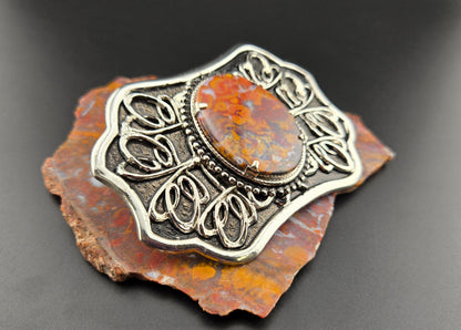 Vintage Buckle with Handcut Plume Agate