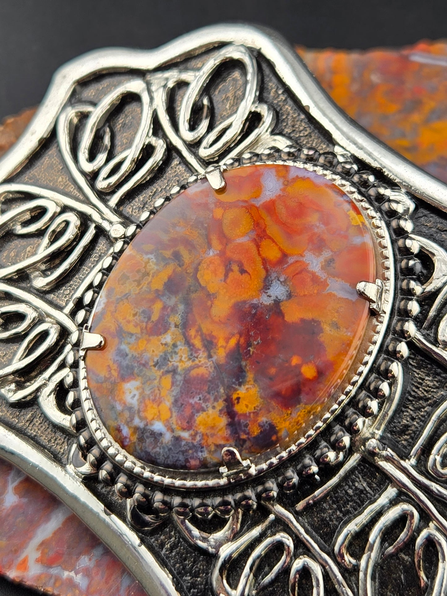 Vintage Buckle with Handcut Plume Agate