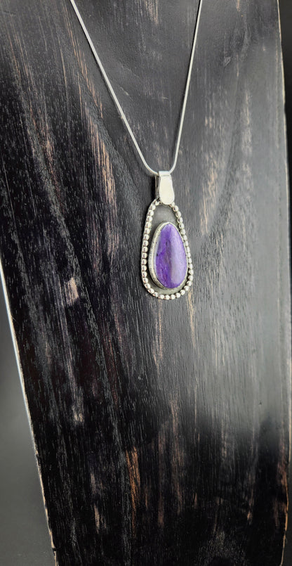 Charoite Handcut Pendant in .925 Sterling Silver