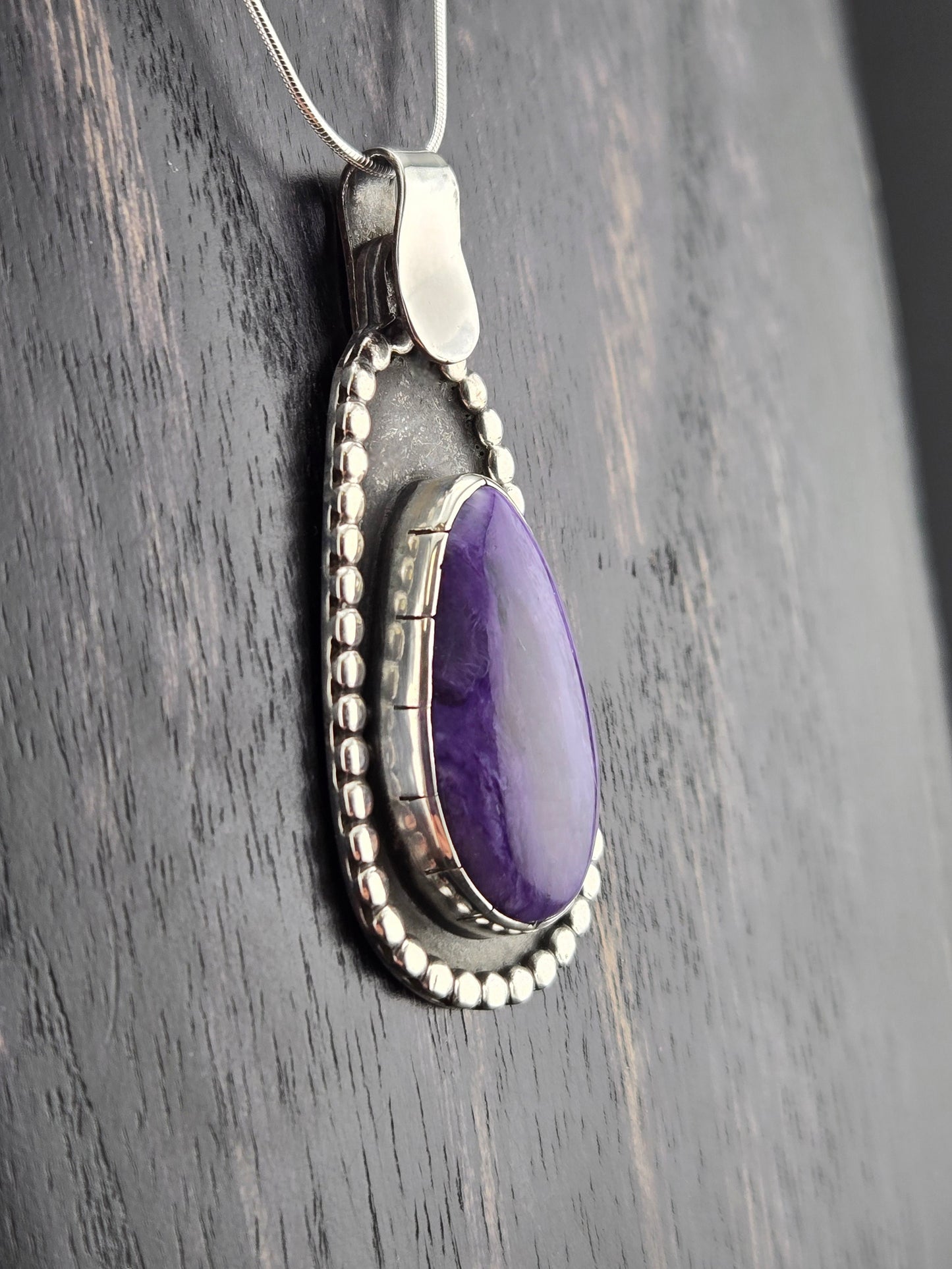 Charoite Handcut Pendant in .925 Sterling Silver