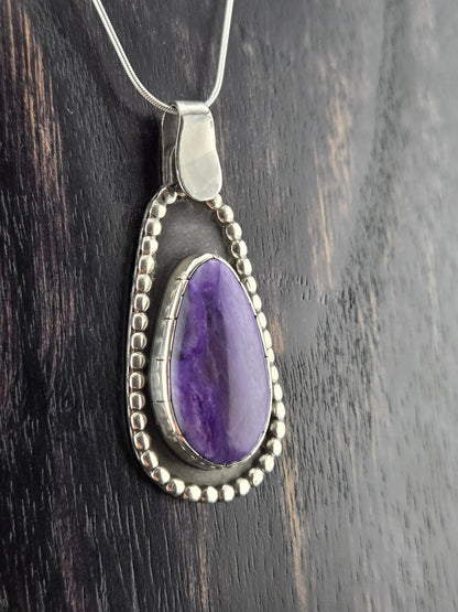 Charoite Handcut Pendant in .925 Sterling Silver