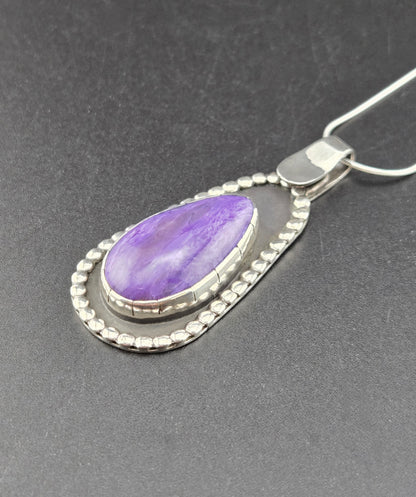 Charoite Handcut Pendant in .925 Sterling Silver