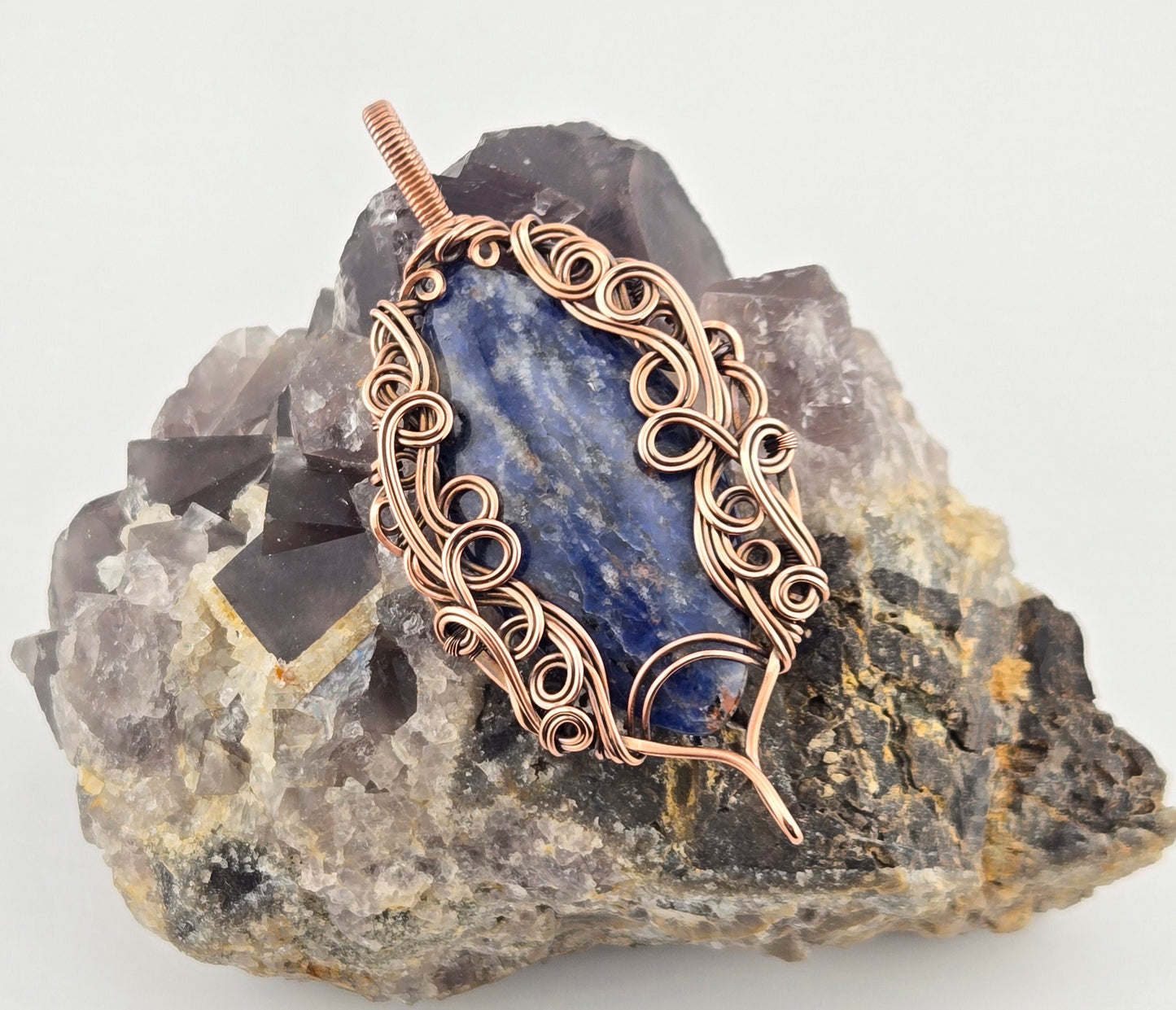 Handcut Sodalite In Bare Copper Swirls