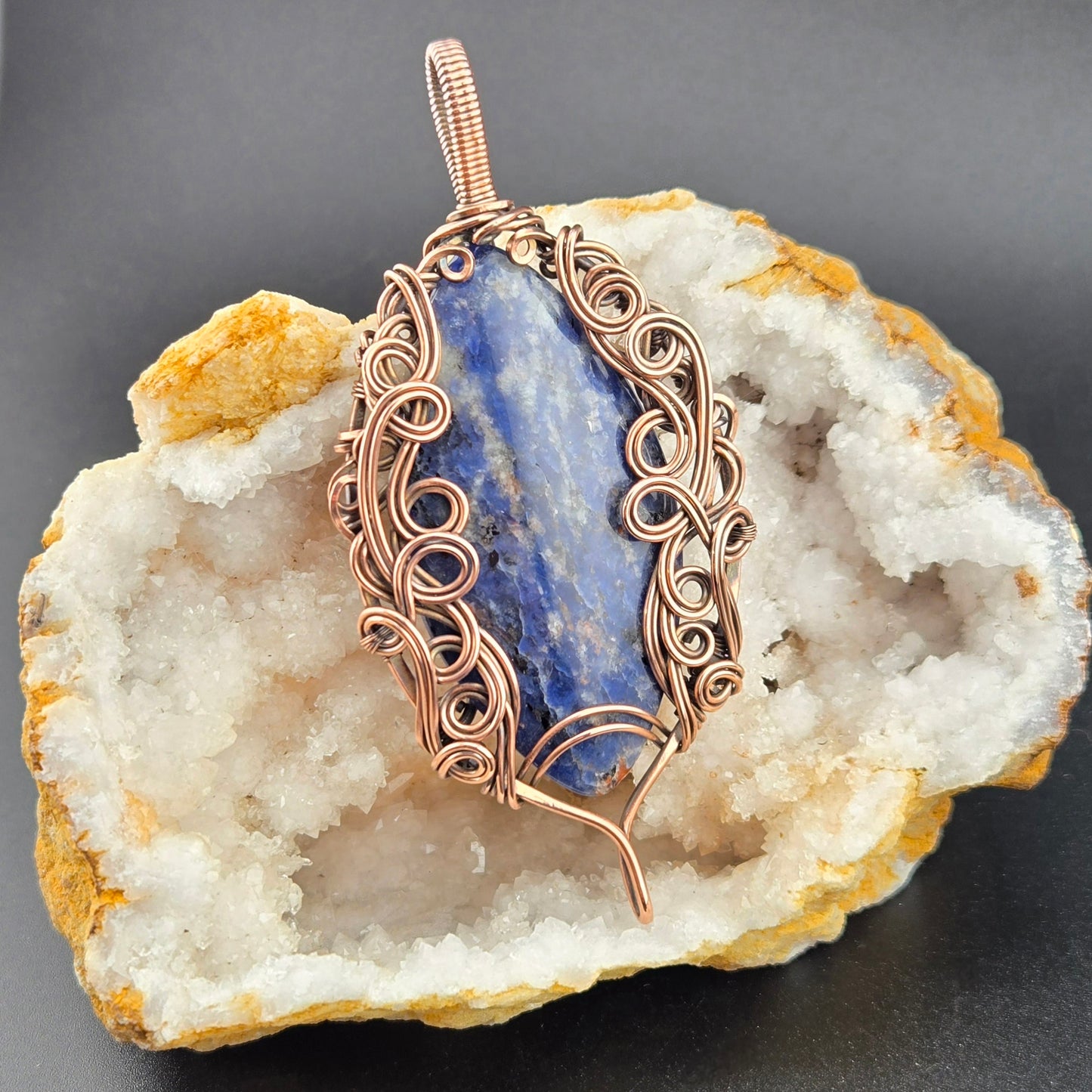 Handcut Sodalite In Bare Copper Swirls