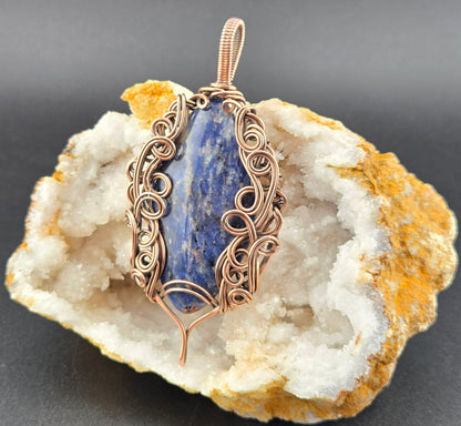 Handcut Sodalite In Bare Copper Swirls