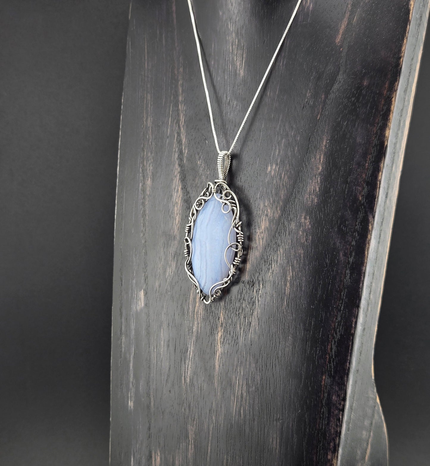 Handcut Blue Lace Agate in .925 Wrap