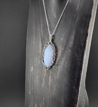 Handcut Blue Lace Agate in .925 Wrap