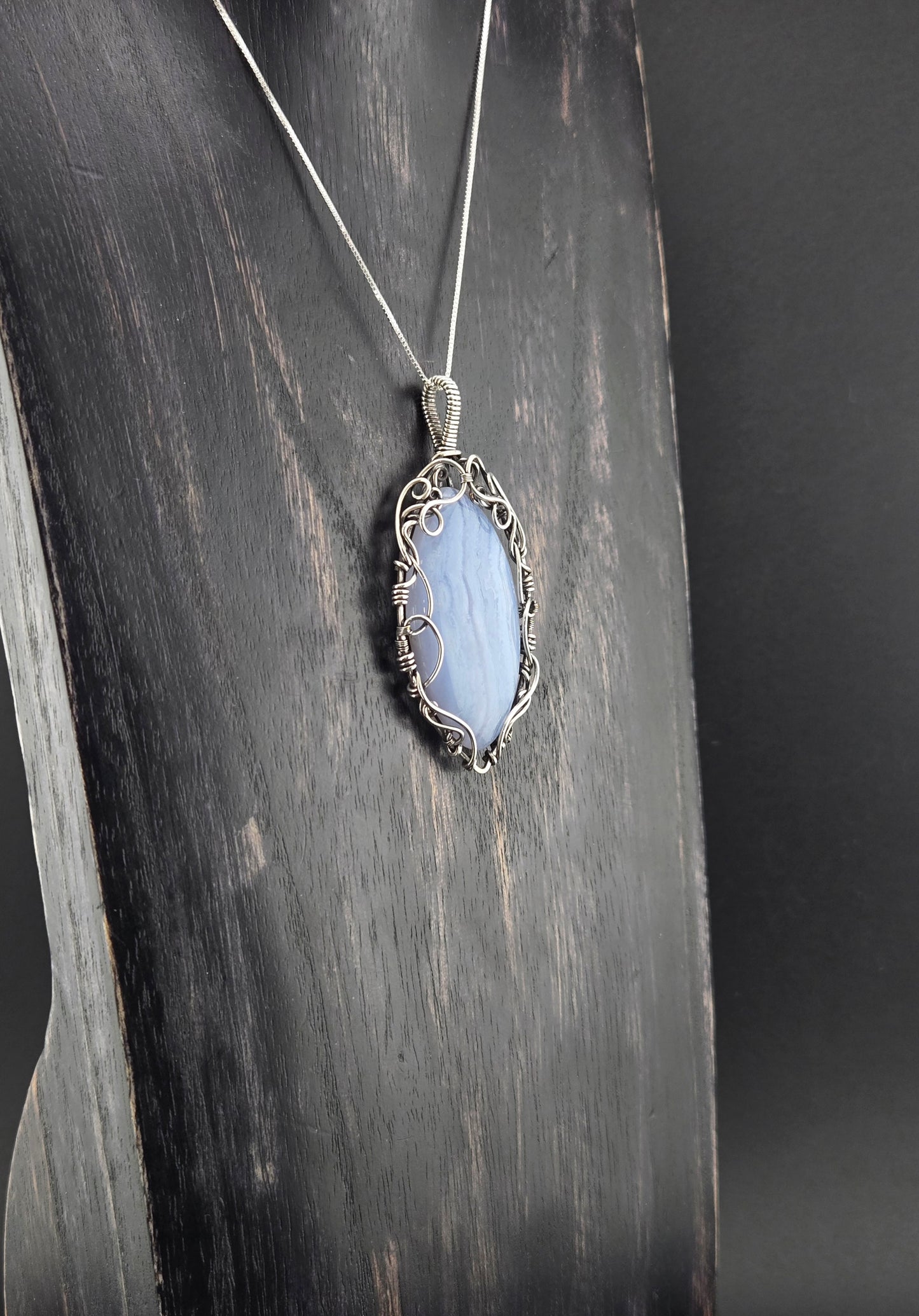 Handcut Blue Lace Agate in .925 Wrap