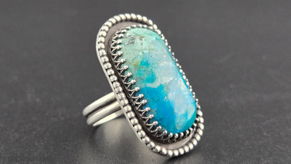 Hand Cut .925 Chrysocolla Ring Size 8.5