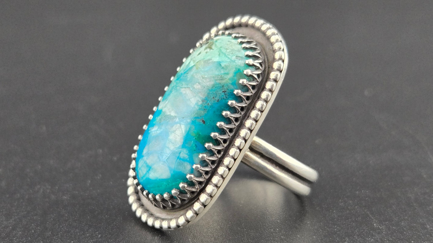 Hand Cut .925 Chrysocolla Ring Size 8.5