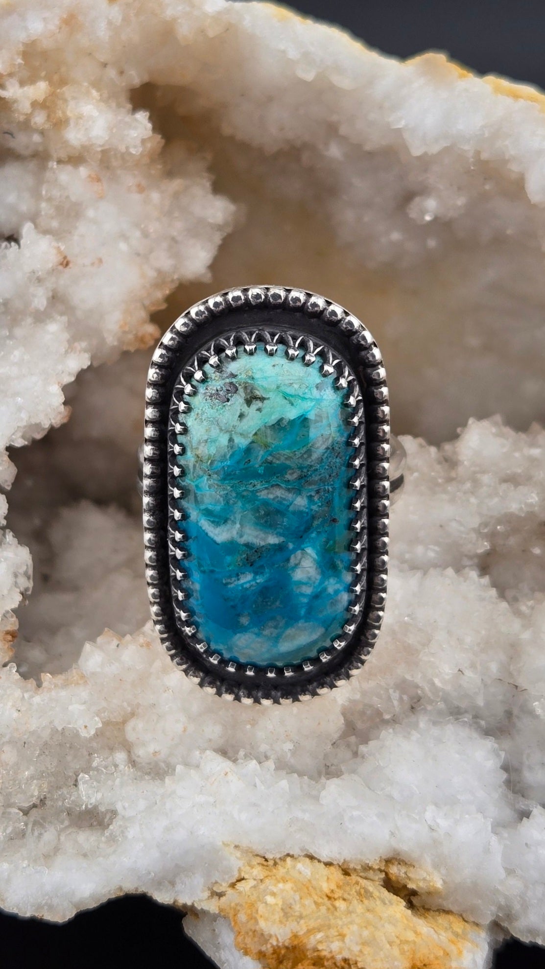 Hand Cut .925 Chrysocolla Ring Size 8.5