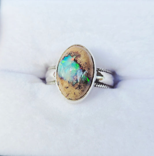 Mexican Fire Opal Ring - Hand Fabricated Sterling Silver (Size 7.5)