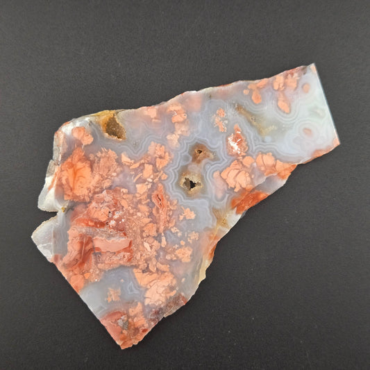 Cotton Candy agate lapidary slab, 5.25" × 3.5", pink and peach brecciated jasper-agate
