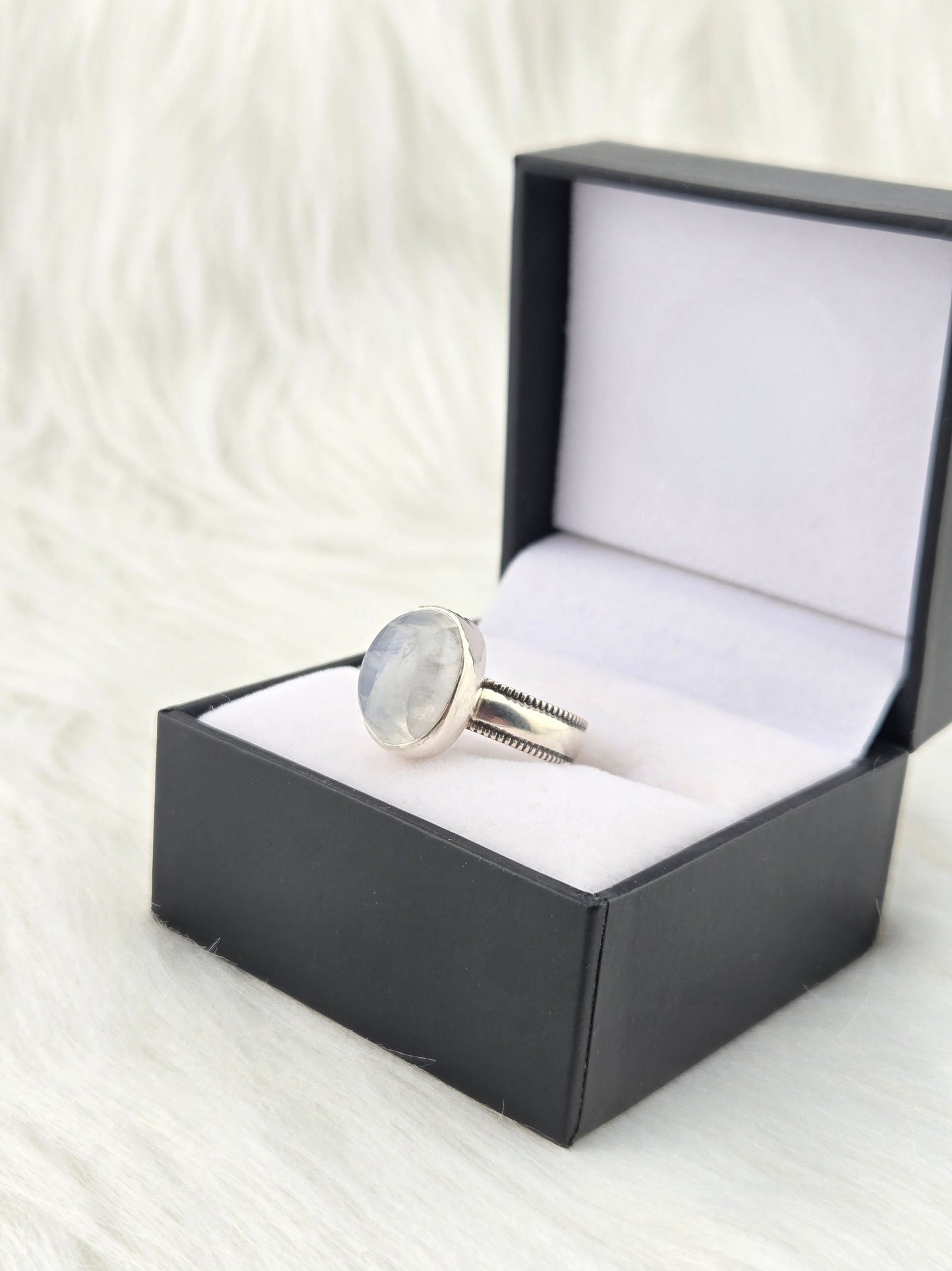 Handcut Moonstone Set in .925 Hand Fabricated Setting (Size 8)