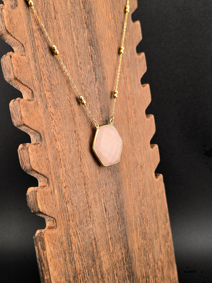 Faceted Peach Moonstone Hexagon Necklace