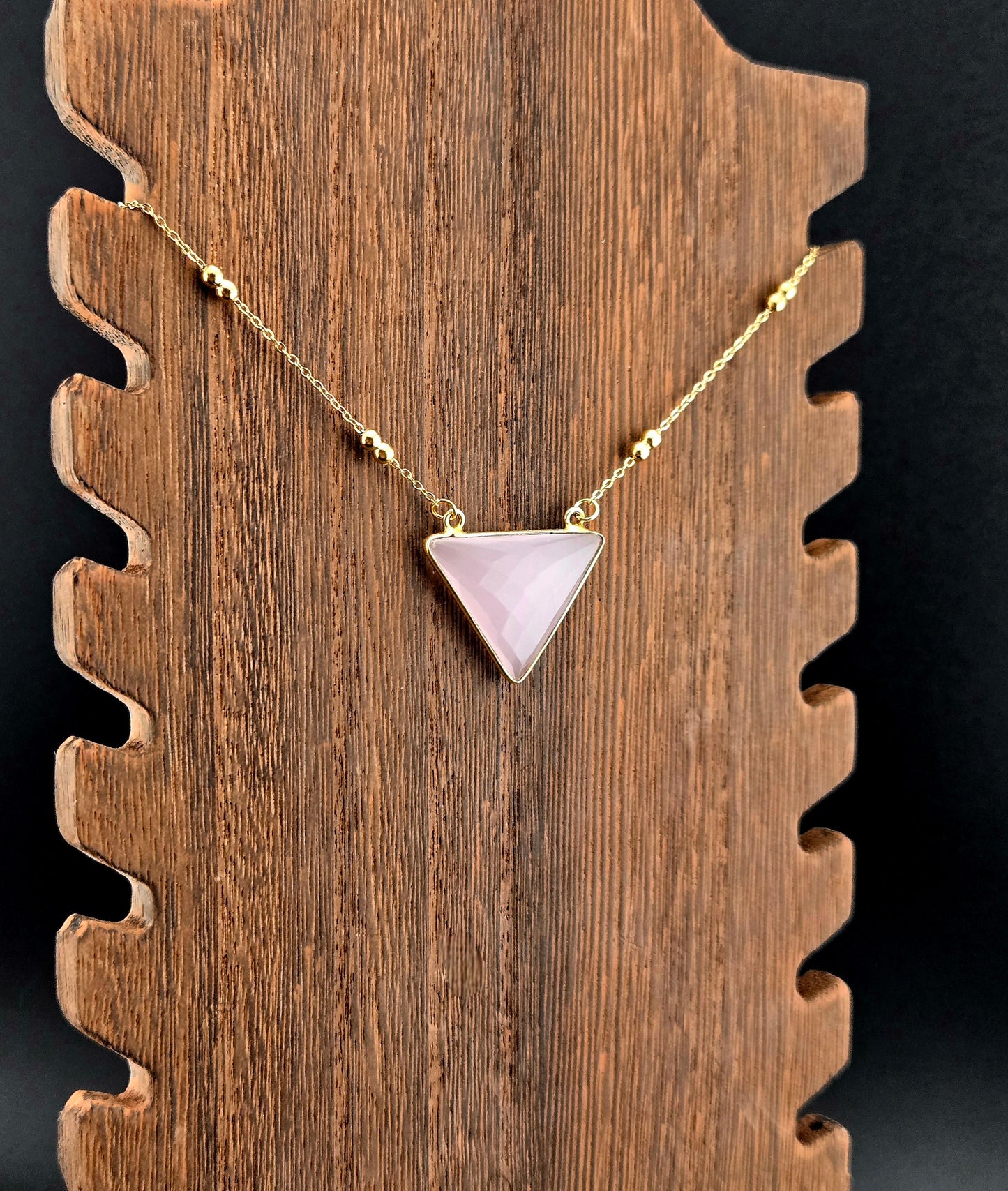 Faceted Pink Chalcedony Triangle Necklace
