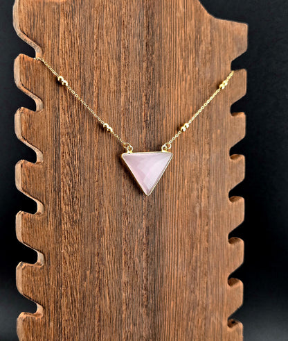 Faceted Pink Chalcedony Triangle Necklace