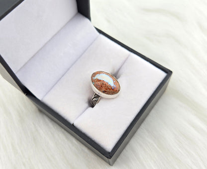 Mexican Fire Opal Ring - Hand Fabricated Sterling Silver (Size 7)