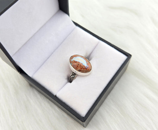 Mexican Fire Opal Ring - Hand Fabricated Sterling Silver (Size 7)