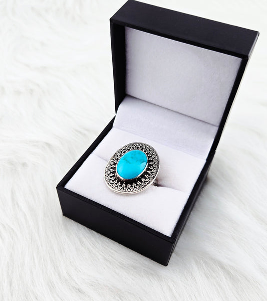 Genuine Turquoise in Hand Fabricated .925 Silver Setting Ring (Size 9.5)
