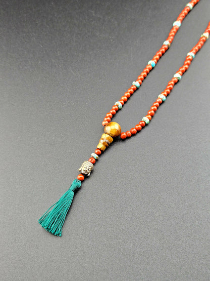 Handmade Red Jasper & Turquoise Mala Style Necklace