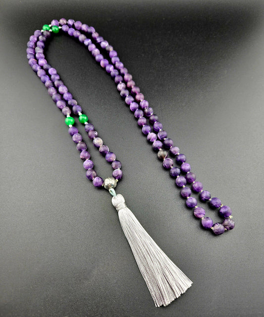 Handmade Matte Amethyst Mala Necklace