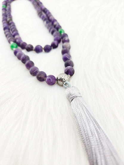 Handmade Matte Amethyst Mala Necklace