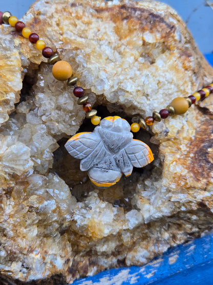 Bumblebee Jasper Bee with Amber & Mookaite Necklace