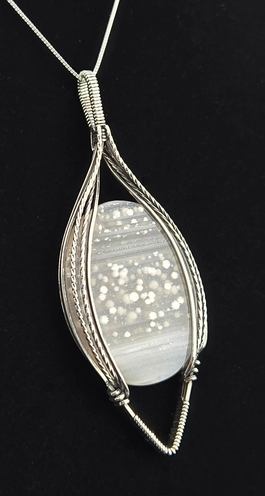 Hand cut Agate Pendant in .925 Sterling Silver