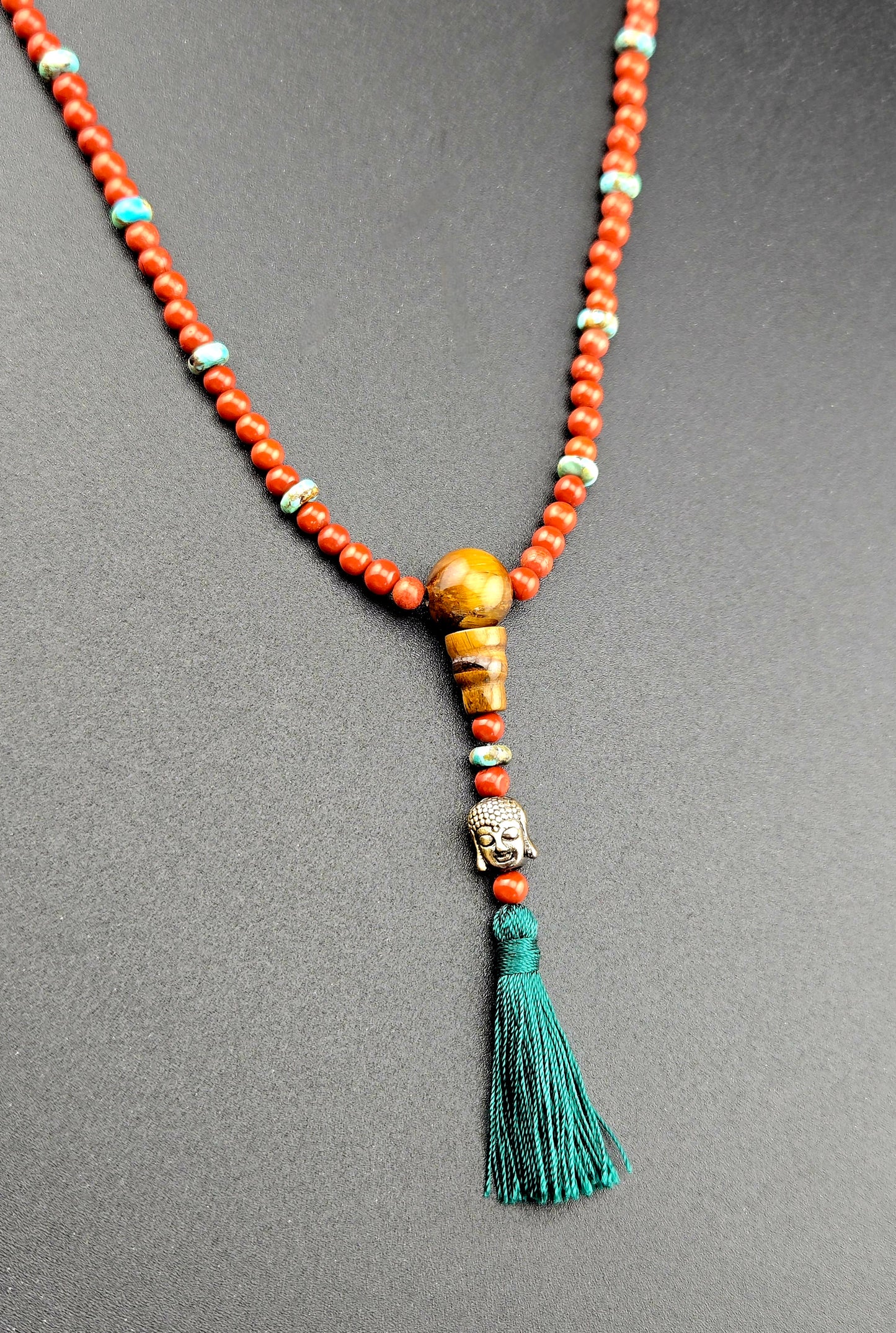 Handmade Red Jasper & Turquoise Mala Style Necklace